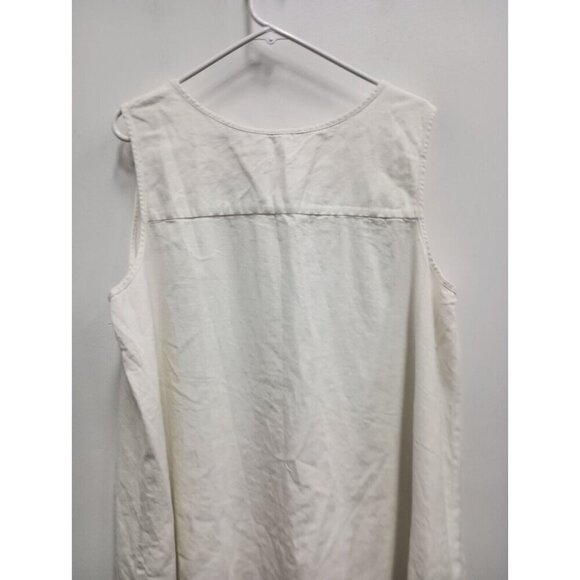 Woman Within Womens Sleeveles Top 1X White Linen Blend Button Up Lagenlook - Picture 7 of 7